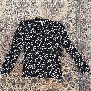 Maje Black Floral Tie-Neck Blouse - White Daisy Print